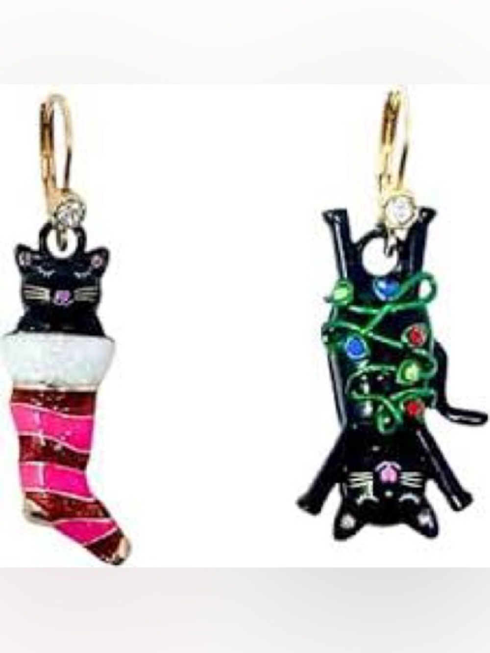 Betsey Johnson naughty Black Cat Holiday Earrings with Pink & Green Accents